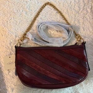 Fossil Red Shoulder Bag with Gold Chain and Crescent Shape